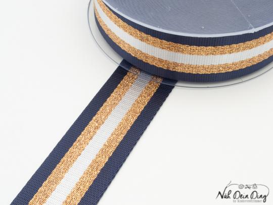 Gurtband, 38 mm, marine/gold/weiß 