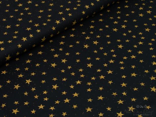 Baumwollstoff schwarz mit goldenen Sternen 
