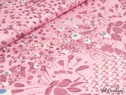 Viskose Satin rosa mit Blumen 