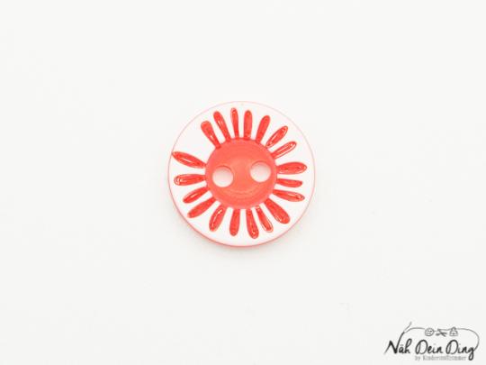 Knopf, 15 mm, 2Loch, Blütenoptik, rot/weiß 