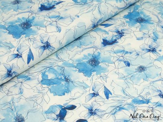 Leinen-/Baumwollmischung blue flowers 