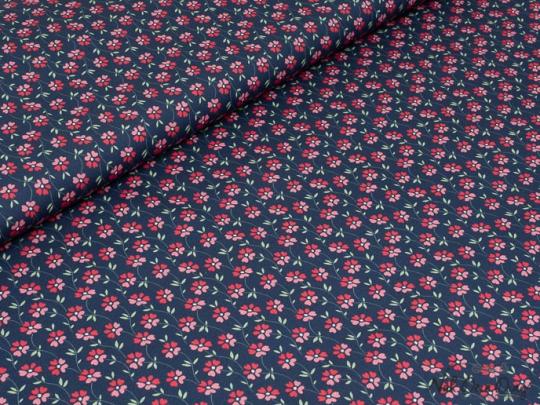 Baumwoll Webware vintage mood, rote Blümchen 