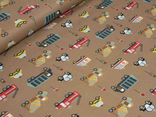 Baumwollstoff Fahrzeuge, braun 