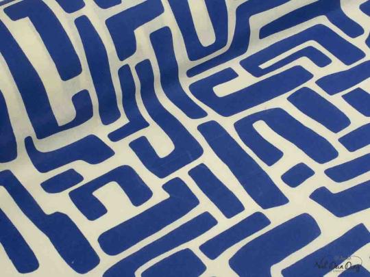 Baumwolle beschichtet, grafisch blau/creme 