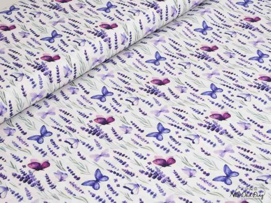 Baumwollstoff Lavendel und Schmetterling 
