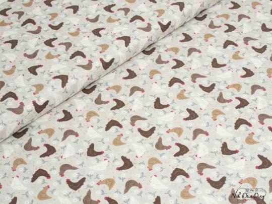 Baumwollstoff braune u.weiße Hühner 