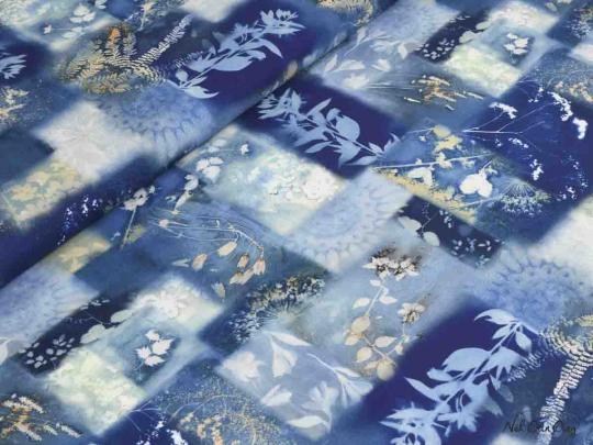 Baumwollstoff Gräser auf Blau, Squares 