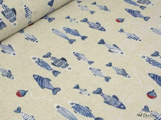 Baumwolle beschichtet, Fisch blau/weiß 
