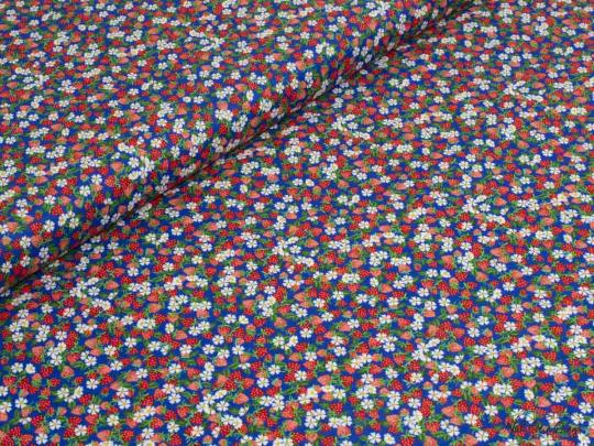 Baumwollstoff Minierdbeeren, blau 