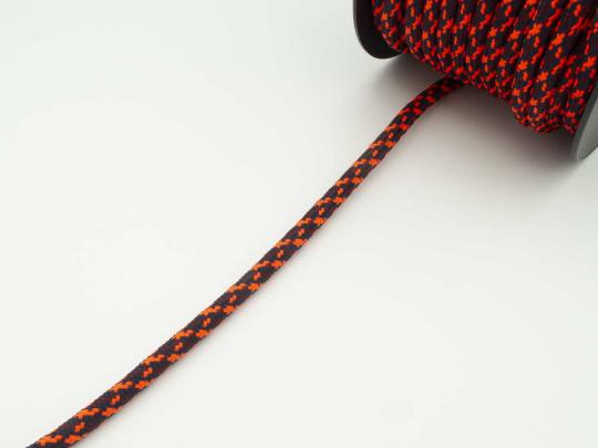 Kordel, multicolor, dunkelrot/neon- orange/schwarz, 8 mm 