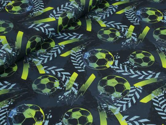 Baumwollstoff Fußball, blau/grün 