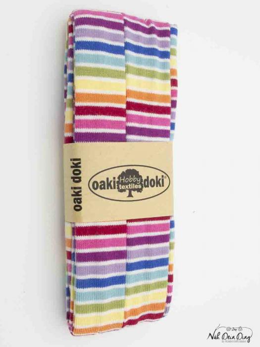Jersey-Schrägband, bunt geringelt, 3-Meter-Coupon 