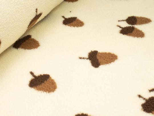 Boucle, beige mit braunen Eicheln 